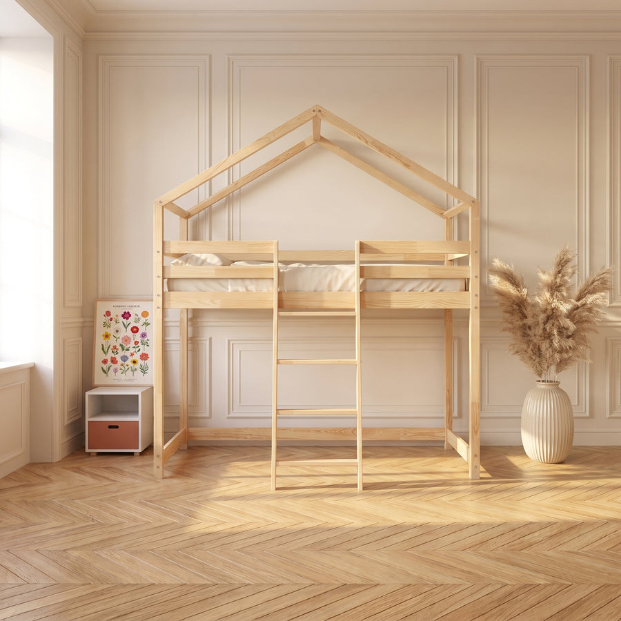 Lit mezzanine cabane SOAN | Bois massif avec échelle