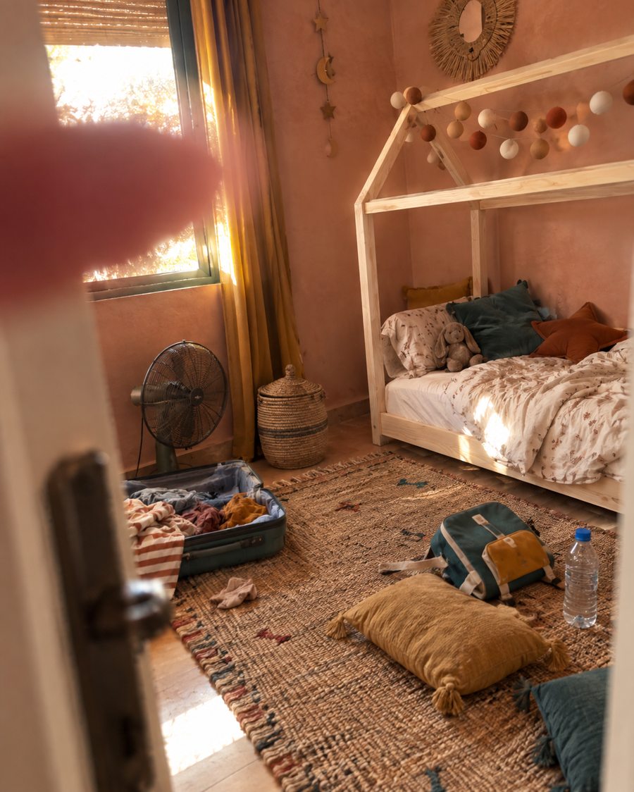 Lit cabane dans une chambre colorée avec des coussins